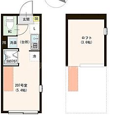 ル・ブラン小岩 2階ワンルームの間取り