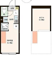 ル・ブラン小岩 2階ワンルームの間取り