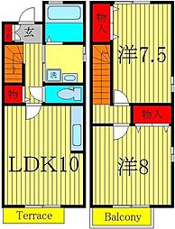 グランドゥール 2階2LDKの間取り
