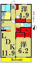 メゾンドメルセデス 3階2LDKの間取り