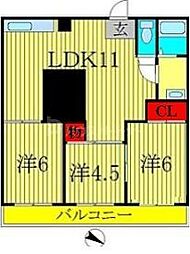 タウンハイツ亀有2号棟 3LDKの間取図画像