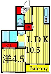 グランフェリシアウエスト 1LDKの間取図画像