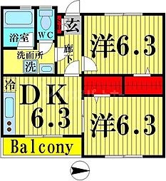 サンサーラ 2DKの間取図画像