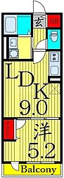 ヴィラブランシュ 1LDKの間取図画像