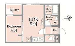 アーベインテラス宝町 1LDKの間取図画像
