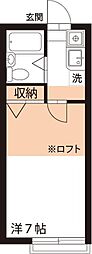 レジデンス武蔵野 2階1Kの間取り