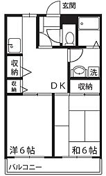 グランデージ武蔵野台 2DKの間取図画像