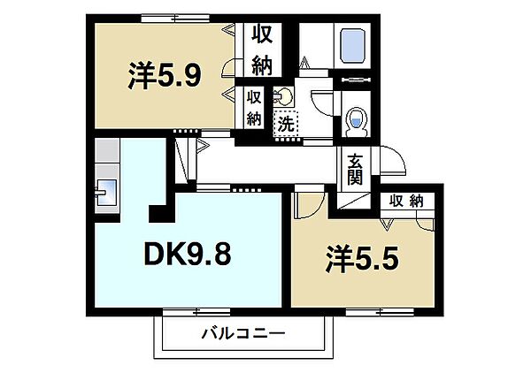 パークヒルC ｜奈良県桜井市大字谷(賃貸アパート2DK・2階・50.69㎡)の写真 その2