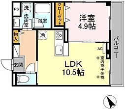 フォン・アヴィリオ 1LDKの間取図画像