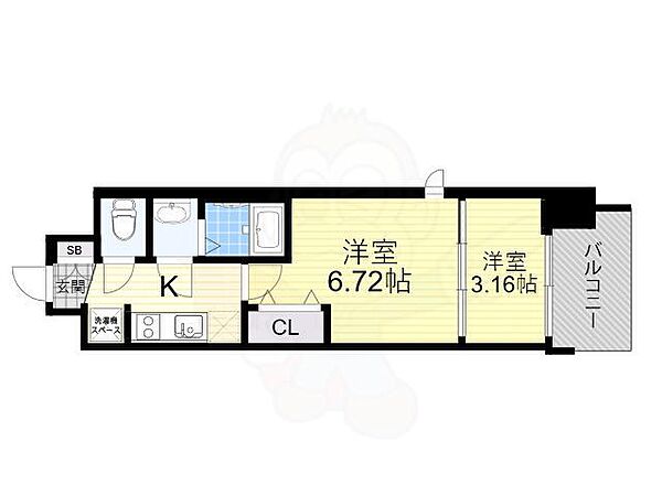 大阪府東大阪市横枕西(賃貸マンション2K・6階・27.61㎡)の写真 その2