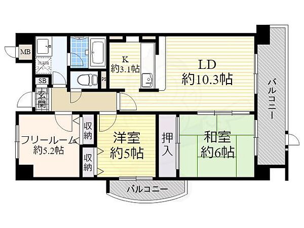 大阪府東大阪市西石切町１丁目(賃貸マンション2SLDK・2階・66.55㎡)の写真 その2