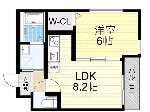 大阪府東大阪市今米１丁目(賃貸アパート1LDK・1階・34.40㎡)の写真 その2