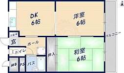 サンライフ若江本町 2DKの間取図画像