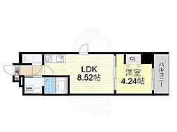 近鉄けいはんな線 吉田駅 徒歩2分の賃貸マンション 3階1LDKの間取り