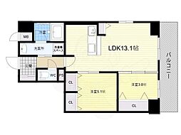近鉄けいはんな線 新石切駅 徒歩3分の賃貸マンション 6階2LDKの間取り