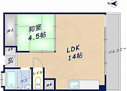 丸善ビューマンション 1LDKの間取図画像