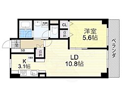 若草ハイツA棟 1LDKの間取図画像
