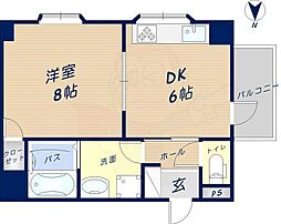 ツカサロイヤルハイツ瓢箪山 1DKの間取図画像