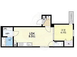 GRANDIR瓢箪山 1LDKの間取図画像