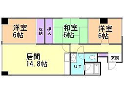 きだパレス 9階3LDKの間取り