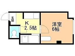 クロスコート 5階1Kの間取り