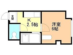 クロスコート 4階1Kの間取り