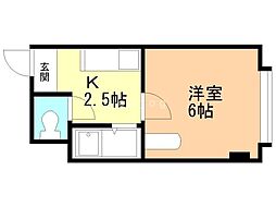 クロスコート 4階1Kの間取り