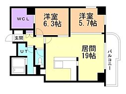 北円山シャトー桂和 4階2LDKの間取り