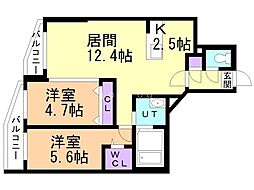 DIORERESIDENCESAPPORO 2LDKの間取図画像
