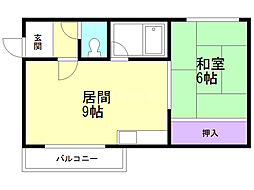 クレセントハウスB 1LDKの間取図画像