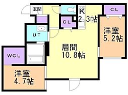 札幌市中央区南六条西22丁目マンション 2LDKの間取図画像