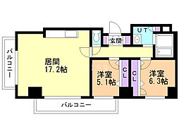 コンドー円山ＫＩＲＡＲＩ 8階2LDKの間取り