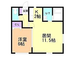 サンコート南20条 1LDKの間取図画像