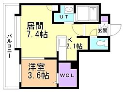 アルファスクエア宮の森3条 1LDKの間取図画像