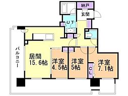 プレミストタワーズ札幌苗穂アクアゲート 13階3LDKの間取り