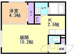 札幌市中央区南十二条西14丁目アパート 1LDKの間取図画像