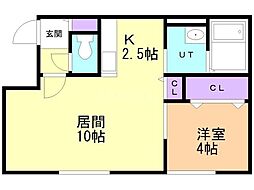 札幌市中央区南十二条西14丁目アパート 1LDKの間取図画像