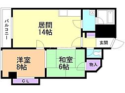 秀和南七条レジデンス 2LDKの間取図画像