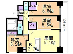 COLORE知事公館前 3LDKの間取図画像