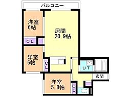 レインボーロード宮の森2nd 3LDKの間取図画像