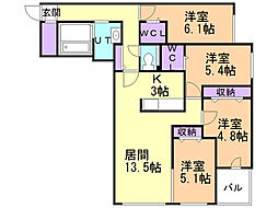 ヴォーネン旭山公園通 4LDKの間取図画像