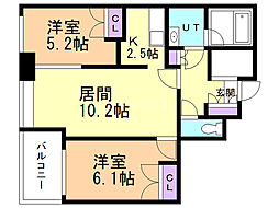 ラフィネタワー札幌南3条 2LDKの間取図画像