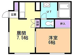 ノヴァ宮の森 1DKの間取図画像