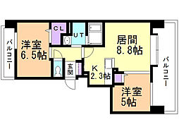 ドミ山鼻八条 2LDKの間取図画像