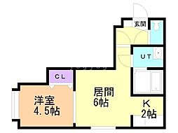 癒しの館南8条 1LDKの間取図画像