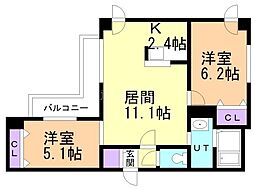 トロイメライ伏見 2LDKの間取図画像