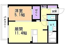 ジュノール桑園EAST 1LDKの間取図画像