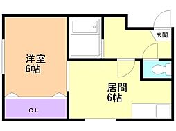 ノースランド南8条 1DKの間取図画像