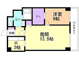ワイズパーク 1LDKの間取図画像