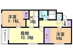 ハイツプロキオン 2LDKの間取図画像